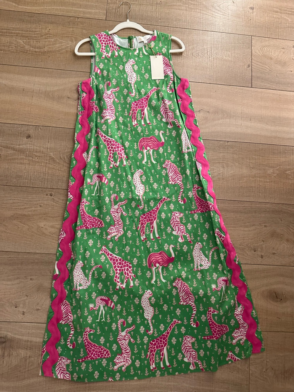 Sheridan French animal print pink and green maxi shift dress NWT S/M